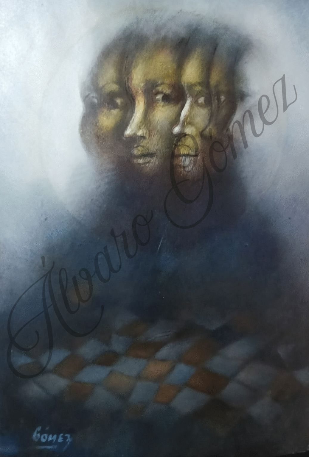 perfiles de rostros observandose entre si como envueltos en la oscuridad de la noche y el resplandor de la luna