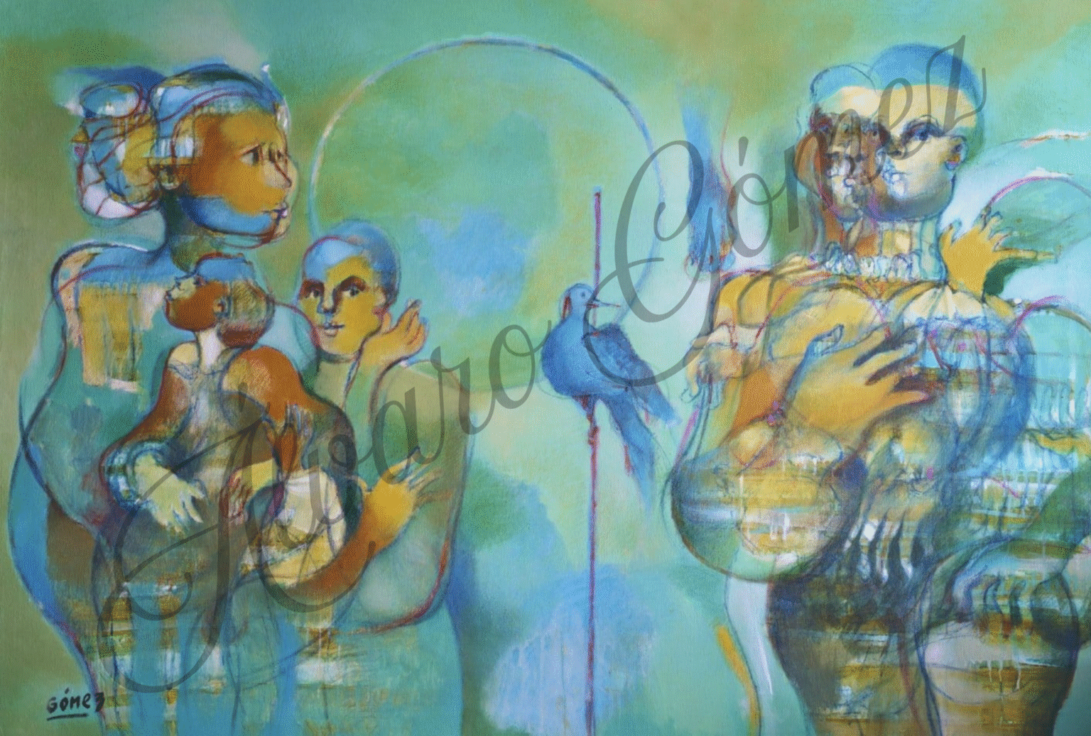 Grupo de personas divididos por una paloma